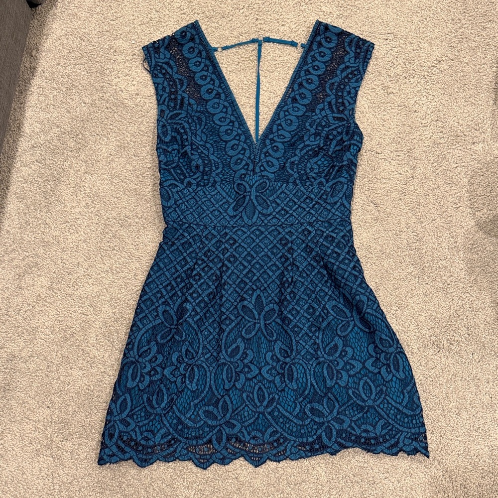 Free People Teal Lace Mini Dress